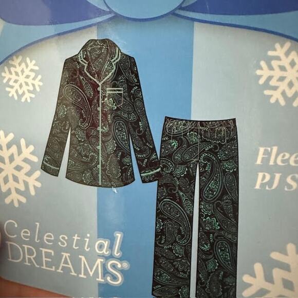 Celestial Dreams Fleece Pajama Set Paisley Button Top Pants Cozy Women Small NWT - Picture 4 of 5